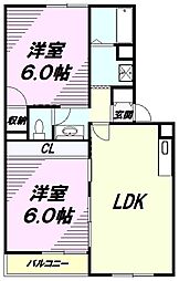 京王線 京王八王子駅 徒歩17分の賃貸マンション 2階2LDKの間取り