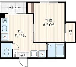パレス浜野 2階1DKの間取り