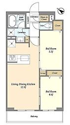 グランカーサ王子2 1階2LDKの間取り