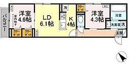 セレスティア白鳥 2階2LDKの間取り