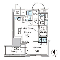 パークアクシス浦安 7階1LDKの間取り