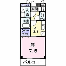 サングレイス2棟 1Kの間取図画像