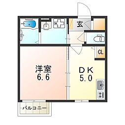 ラ・セーヌ武庫川 1DKの間取図画像