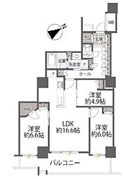 エルザ世田谷ザ・タワーA棟 3LDKの間取図画像