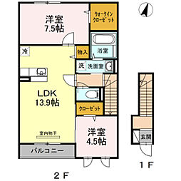 ジュパンスクルート 2LDKの間取図画像