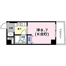 京都市営烏丸線 五条駅 徒歩1分の賃貸マンション 11階ワンルームの間取り