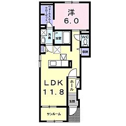 プリムローズI 1階1LDKの間取り
