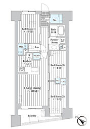 ザ・グランクラッセ日本橋イースト 2階3LDKの間取り