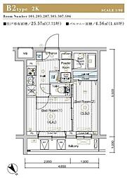 MAXIV北赤羽DUE 4階2Kの間取り
