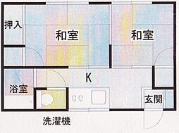 朝日荘 1階2Kの間取り