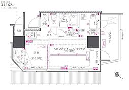 ZOOM中目黒 7階1LDKの間取り