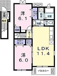 ジュネス　ヴィラ 2階2LDKの間取り