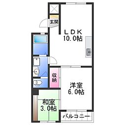 メゾンクルール 3階2LDKの間取り