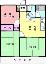 第2ベルハイツ Ａ 2階3DKの間取り