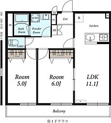 リブリ・グリーンSTAGE 2階2LDKの間取り