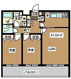 東急田園都市線 用賀駅 徒歩10分の賃貸マンション 3階2LDKの間取り