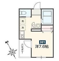 ゴールデンハウス平井 1階ワンルームの間取り