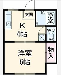 アネックス1 2階1Kの間取り