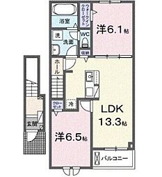 ルミエール鹿黒Ｂ 2階2LDKの間取り