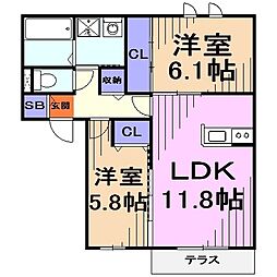 ラフレ仲道Ｈ 1階2LDKの間取り
