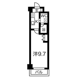エス・キュート京都下鴨東 2階1Kの間取り