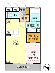 カルチェB 1LDKの間取図画像