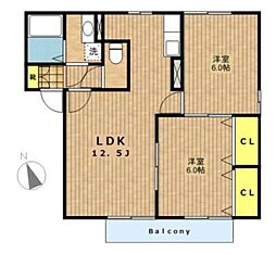 パレアナ 1階2LDKの間取り