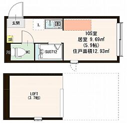 アイランドヴィラ久我山 1階ワンルームの間取り