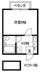 ベルシオン宮野木 2階1Kの間取り