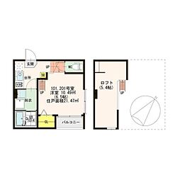 神戸高速東西線 高速長田駅 徒歩9分の賃貸アパート 2階1Kの間取り