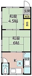ひよどり住宅 2Kの間取図画像