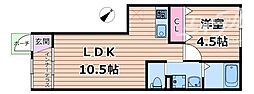 フォレストヴィラ千里イースト 2階1LDKの間取り