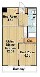 JR横浜線 相模原駅 徒歩17分の賃貸マンション 4階2LDKの間取り