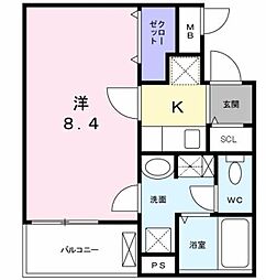 フルール 2階1Kの間取り
