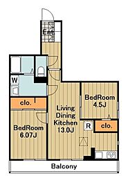 グランエスポワール 3階2LDKの間取り