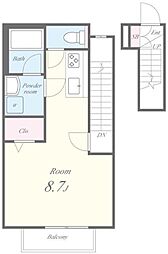 Ａ ｇａｒｄｅｎ 2階1Kの間取り