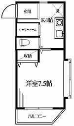 メゾンドA II 5階1Kの間取り