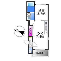 ハーモニーテラス中川東 1DKの間取図画像