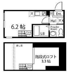 ハーミットクラブハウスヒルトップ 1階ワンルームの間取り