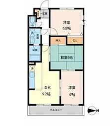 JR中央線 武蔵小金井駅 徒歩16分の賃貸マンション 3階3DKの間取り