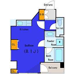 JR山手線 浜松町駅 徒歩5分の賃貸マンション 2階ワンルームの間取り