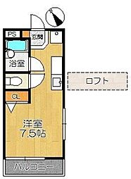 風雅1号館 1階ワンルームの間取り