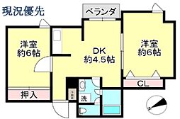 ブルンネン国立 2DKの間取図画像