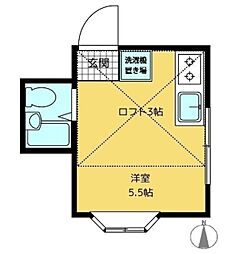 ミルキーウェイ 1階ワンルームの間取り