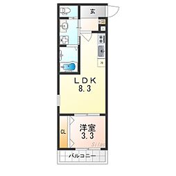 ALEGRIA岸辺 1LDKの間取図画像