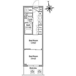 JR総武線 東中野駅 徒歩9分の賃貸マンション 4階2Kの間取り