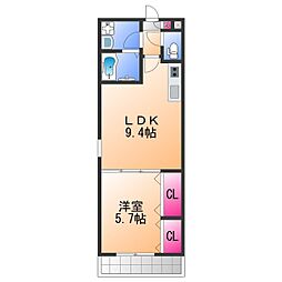 ジーメゾン高石千代田 3階1LDKの間取り