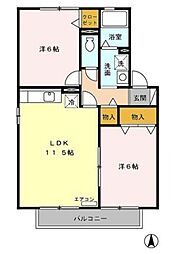 ウィルモア 壱番館・弐番館 1階2LDKの間取り