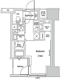 ザ・パークハビオ人形町レジデンス 10階1Kの間取り