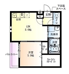 フジパレス服部天神2番館 1LDKの間取図画像